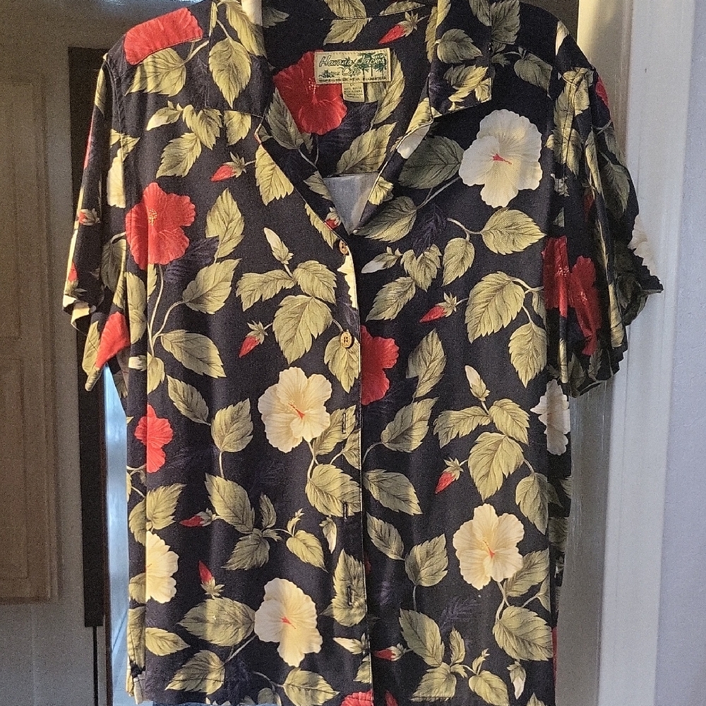 Tropical Floral Navy Button Down Shirt